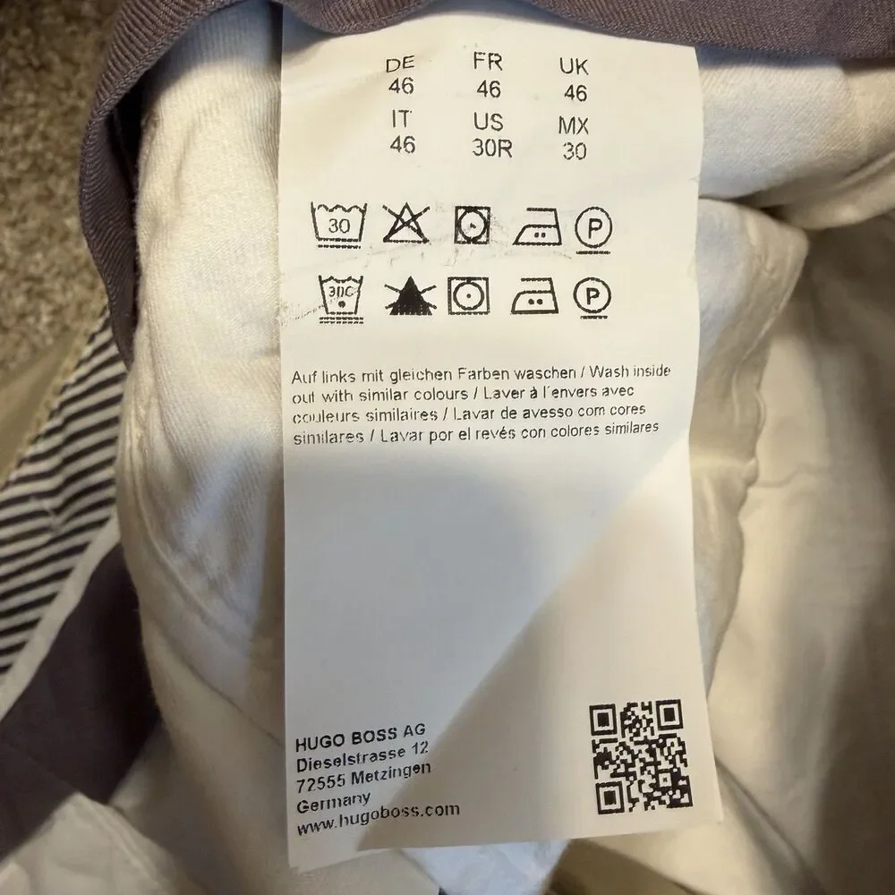 Hugo Boss Stanino13-W Chinos Men Size 30R  Beige